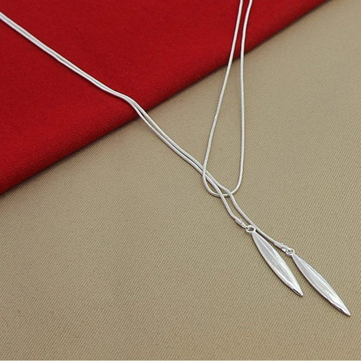 925 Sterling Silver Double Leaf Snake Chain Necklace For Women