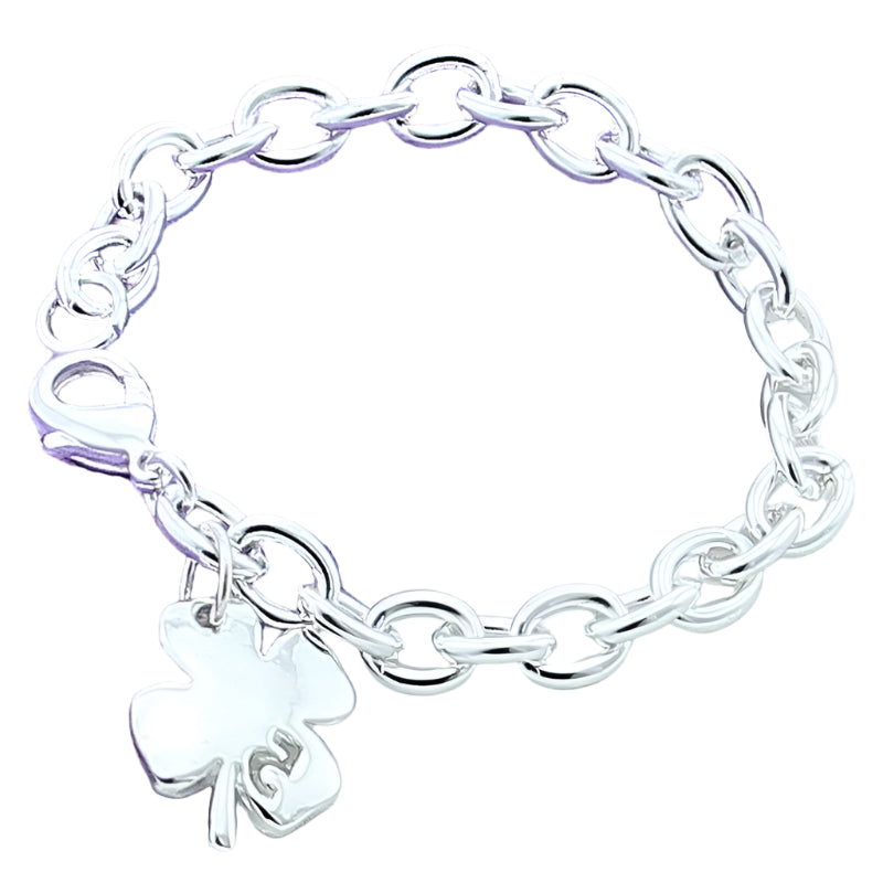 925 Sterling Silver Clover Leaves Lucky Number 5 Womens Bracelet 20cm Chain