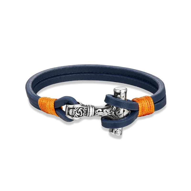 Vintage Thor Mjolnir Hammer Double Strand Leather Mens Bracelet