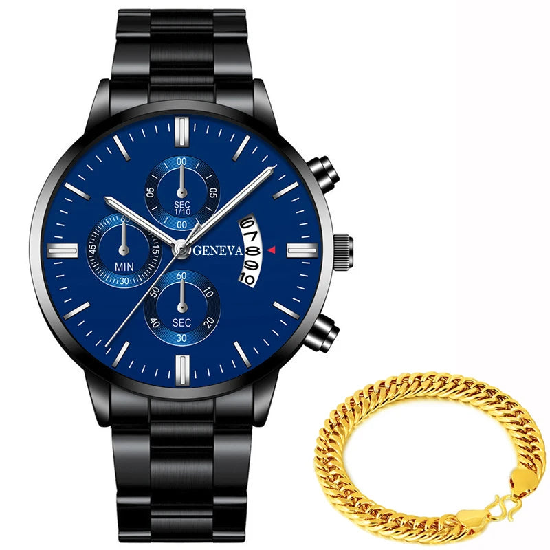 Fashion Mens Stainless Steel Luxury Calendar Quartz Watch