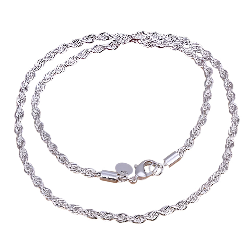 Women Men Fashion 925 Silver Charm 4MM Rope Chain Necklace