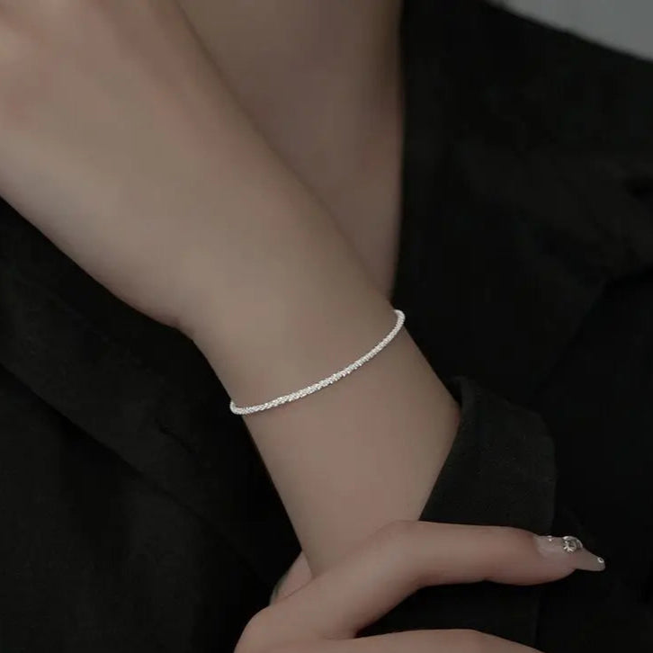 S925 Sterling Silver Necklace 2mm Sparkling Collarbone Sweater Chain