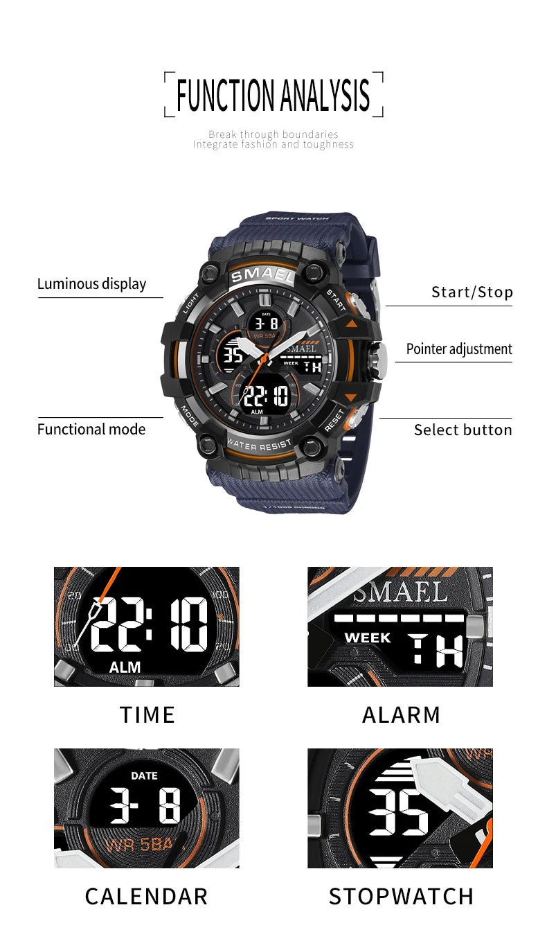 Mens Quartz Wristwatches Waterproof Dual Time Display Military Army Watch