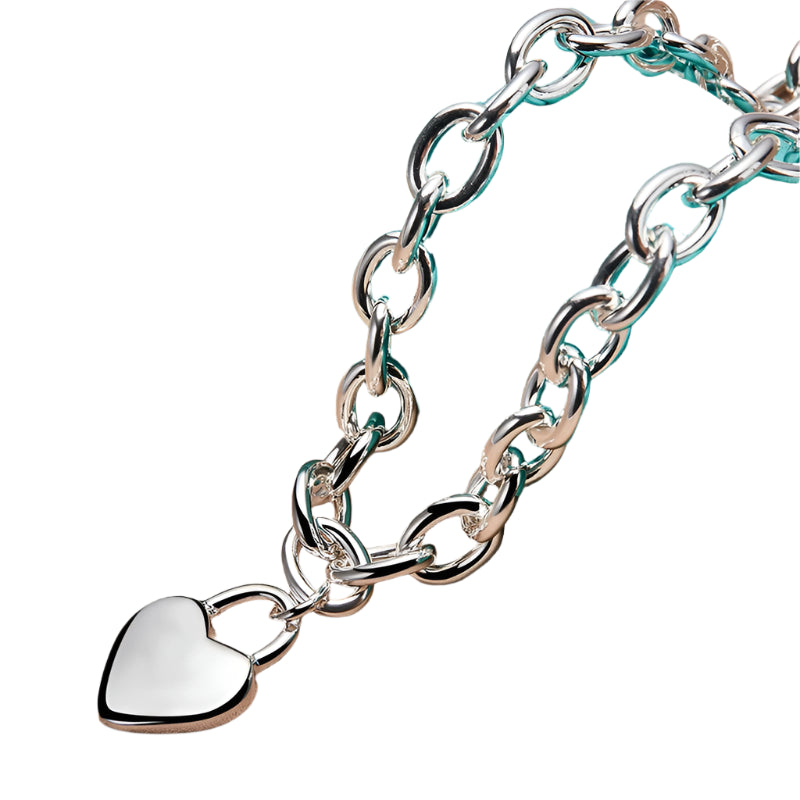 925 Sterling Silver Heart Lock Pendant Necklace 18 Inch Chain For Women