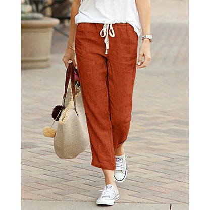 Autumn Cotton Womens Pants Drawstring Elastic Waist Casual Pants