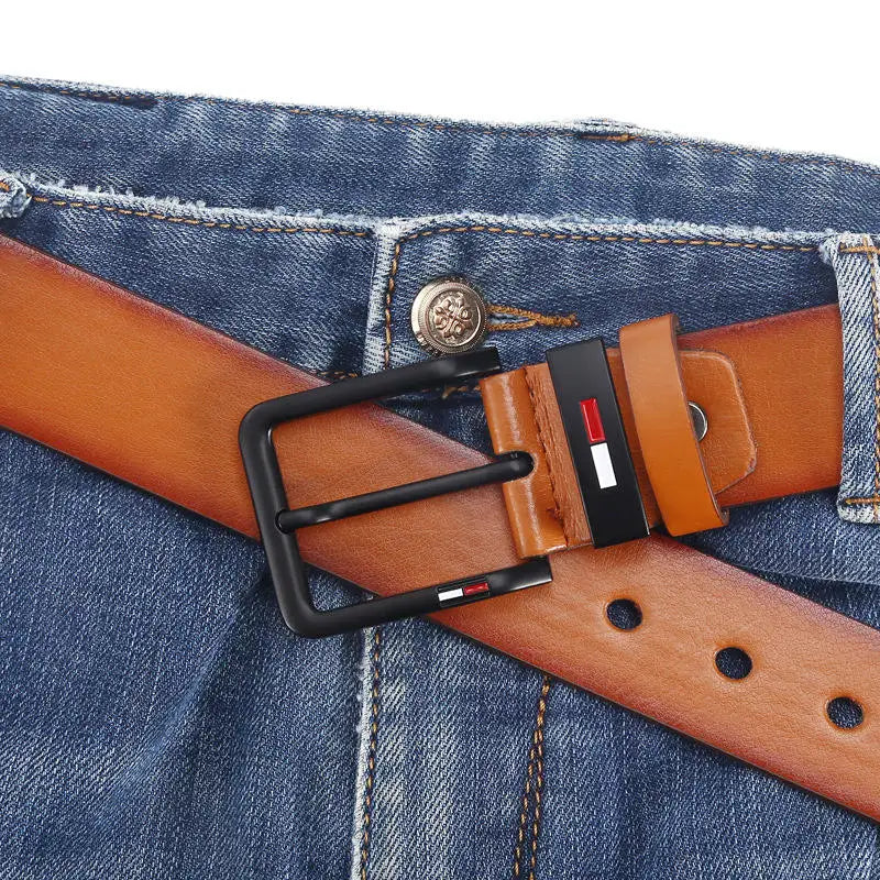 Mens PU Leather Alloy Pin Square Buckle Belt