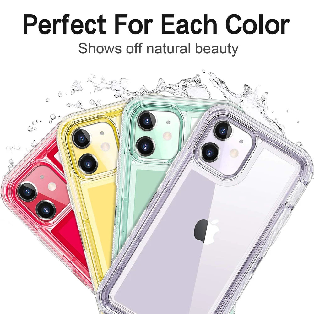 Clear Transparent Shockproof Armor Glossy Plain Case For iPhone 12 13 14 15 16