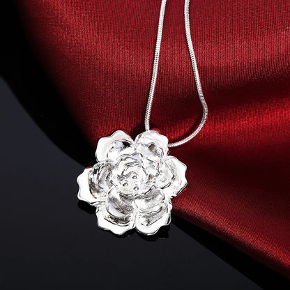 925 Sterling Silver Snake Chain Flower Pendant Necklace For Women