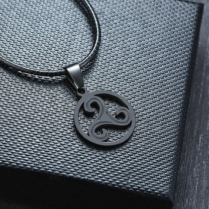 Triskele Mens Necklace Stainless Steel Triskelion Triple Spiral Pendant