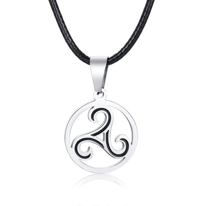 Triskele Mens Necklace Stainless Steel Triskelion Triple Spiral Pendant