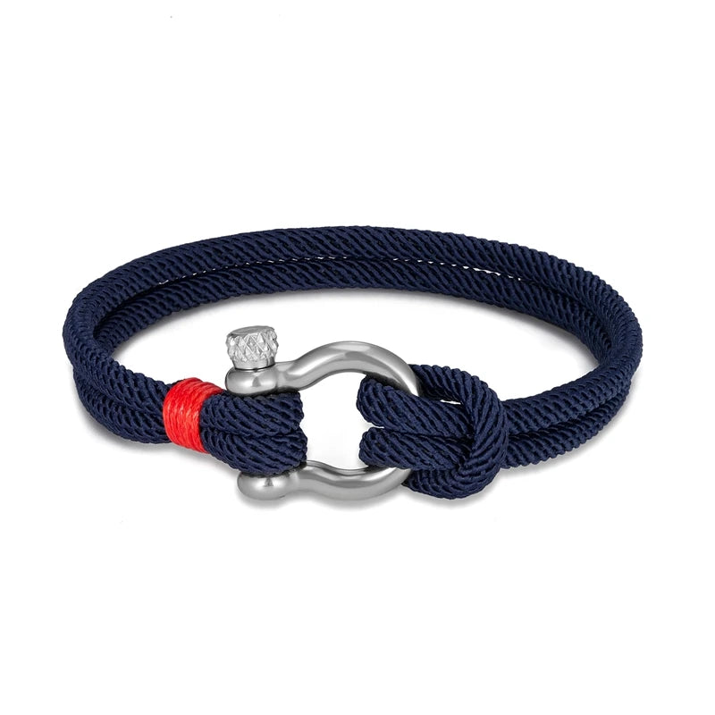 Mens Nautical Double Strand Shackle Clasp Survival Bracelet