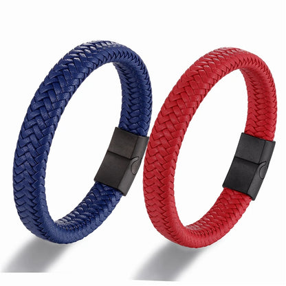 Mens Leather Bracelet Titanium Rope Steel Magnetic Clasp Bracelets