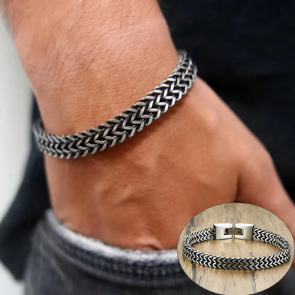 Vintage Oxidized Cool Double Curb Chain Mens Bracelet