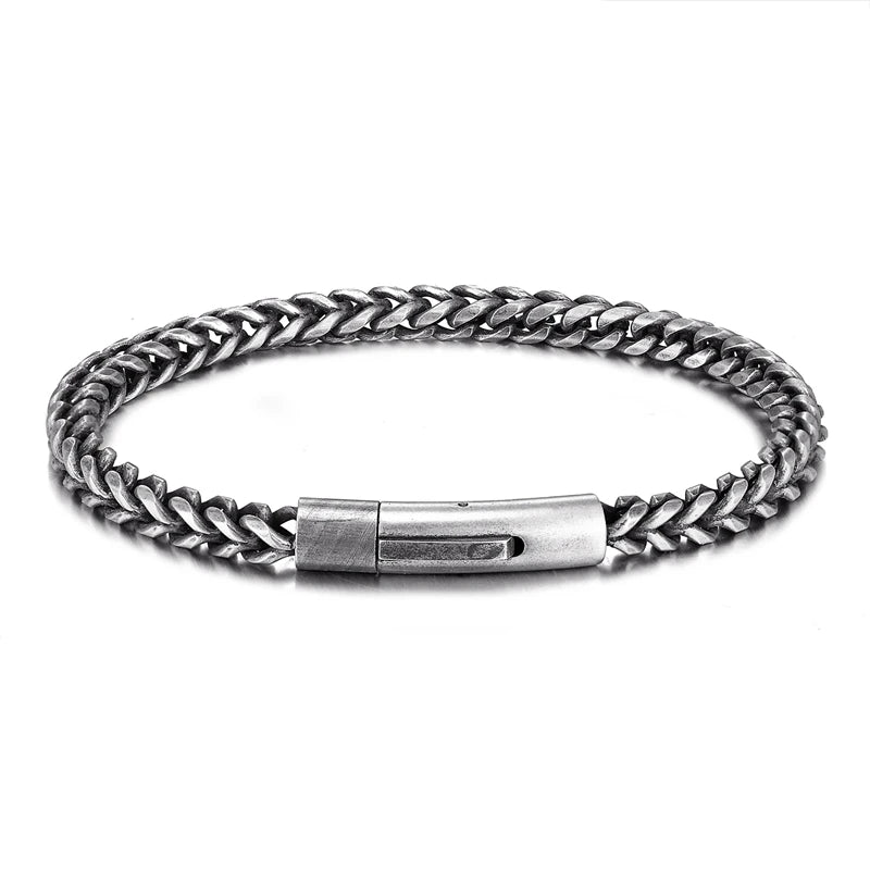 Vintage Oxidized Cool Curb Chain Bracelets for Men Stainless Steel Punk