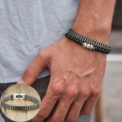 Vintage Oxidized Cool Double Curb Chain Mens Bracelet