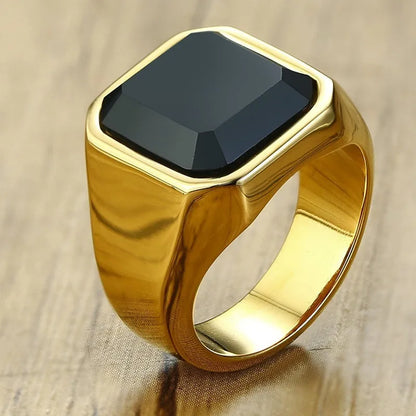 Mens Ring Black Carnelian Signet Rings Stainless Steel Square Pinky Rings