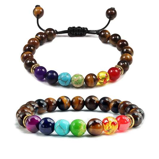 7 Chakra Beaded Bracelets Healing Tiger Eye Stone Prayer Charm Bracelet