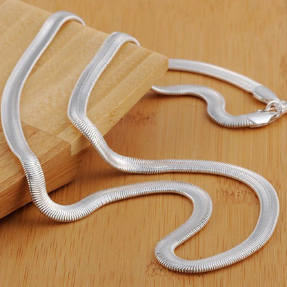 925 Sterling Silver 6mm Flat Snake Chain Necklace For Women Man