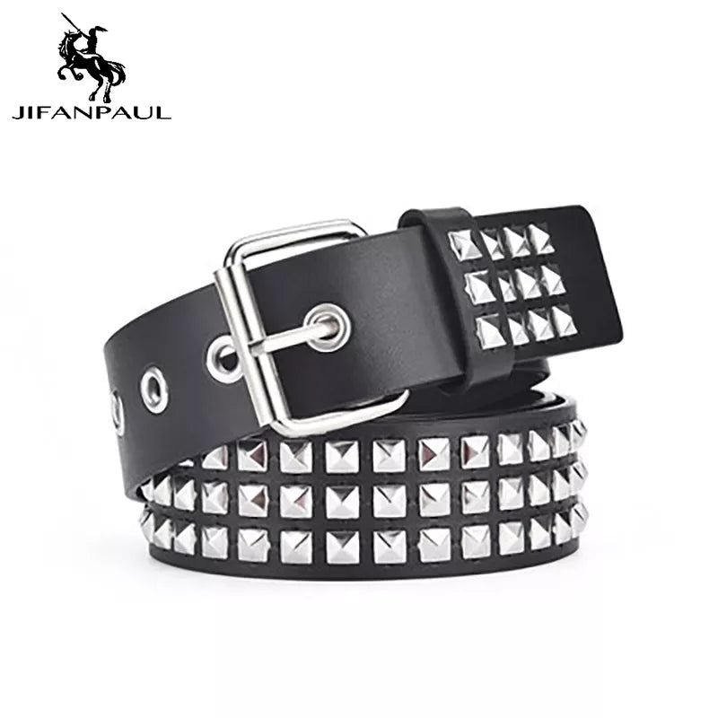 Square Bead Rivet Belt Metal Pyramid Womens Punk Hardware Jeans Belt