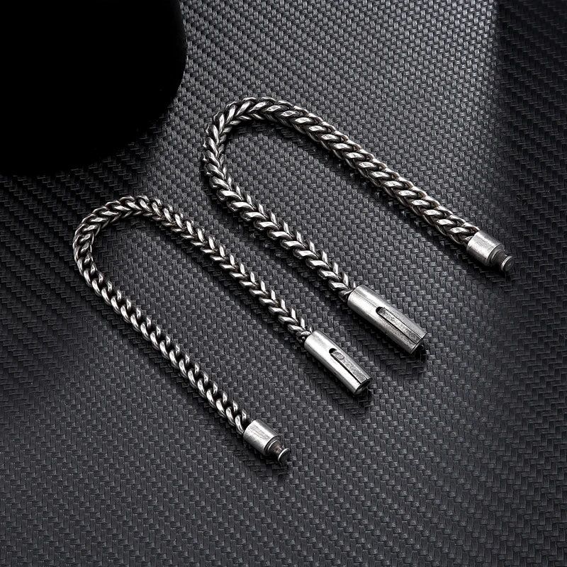 Vintage Oxidized Cool Curb Chain Bracelets for Men Stainless Steel Punk