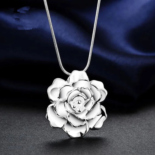 925 Sterling Silver Snake Chain Flower Pendant Necklace For Women