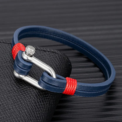 Mens Leather Bracelet Nautical Double Strand Bracelets