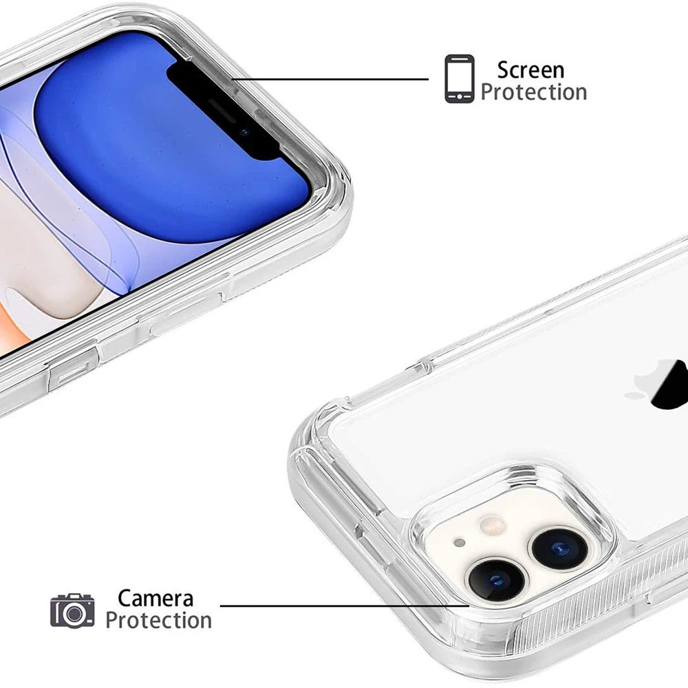 Clear Transparent Shockproof Armor Glossy Plain Case For iPhone 12 13 14 15 16