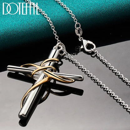 925 Sterling Silver Gold Cross Pendant Necklace Chain For Woman Man