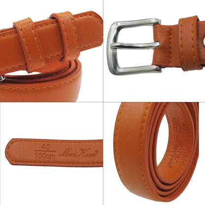 Slim Leather Belt with Pin Buckle Versatile Accessory for Women of All Ages