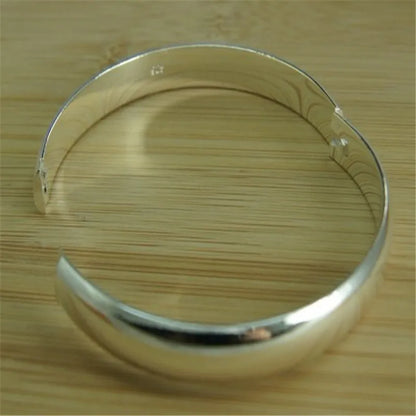 925 Sterling Silver Womens Bracelet Glossy Open Bangle