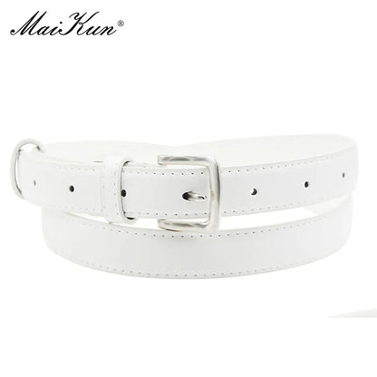 Slim Leather Belt with Pin Buckle Versatile Accessory for Women of All Ages