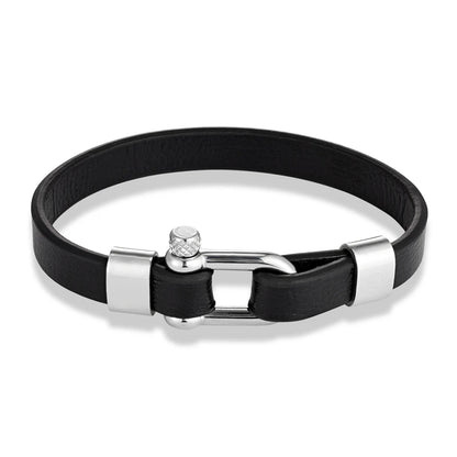 Unisex Leather Bracelet Screw Shackle Buckle Bangle Wristband