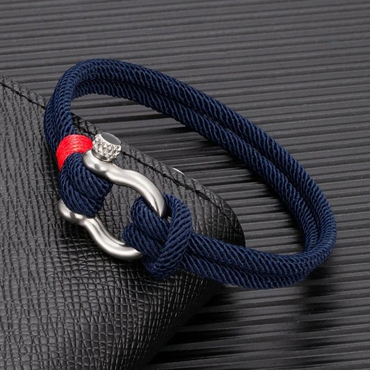 Mens Nautical Double Strand Shackle Clasp Survival Bracelet