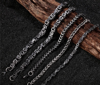 Mens Vintage Stainless Steel Byzantine Curb Cuban Link Chain Bracelets