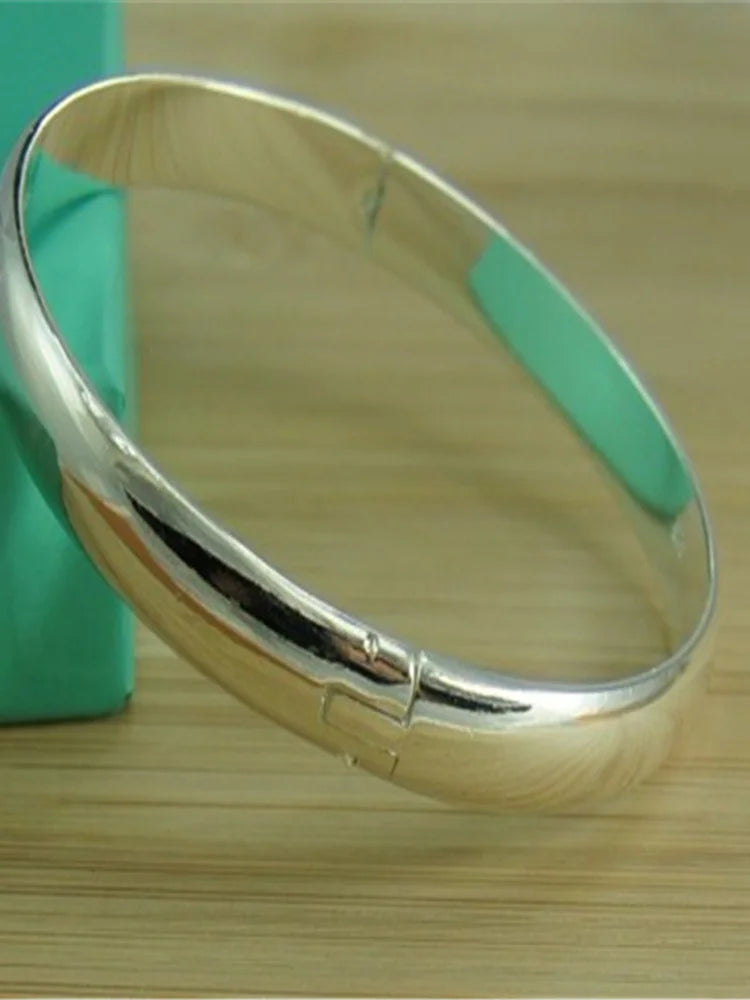 925 Sterling Silver Womens Bracelet Glossy Open Bangle