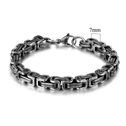 Mens Vintage Stainless Steel Byzantine Curb Cuban Link Chain Bracelets