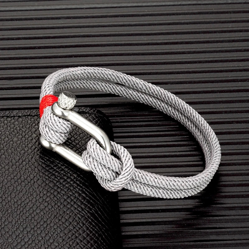 Mens Stainless Steel U shape Survival Rope Bracelet