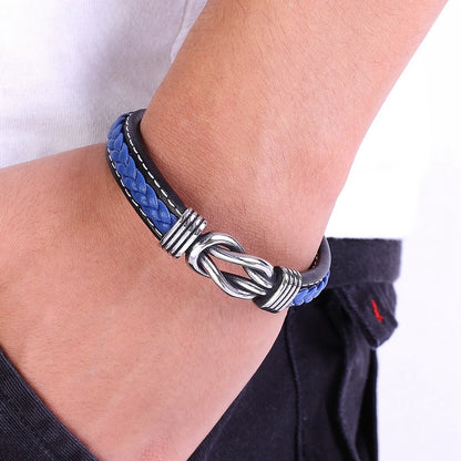 Geometric Stainless Steel Mens Leather Bracelet