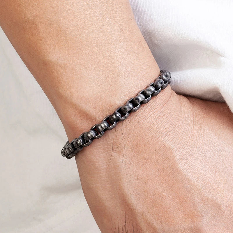 Retro Link Chain Bracelets Stainless Steel Punk Cubic Mens Bracelet