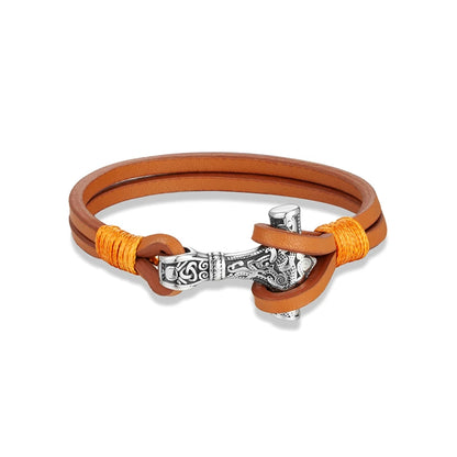 Vintage Thor Mjolnir Hammer Double Strand Leather Mens Bracelet