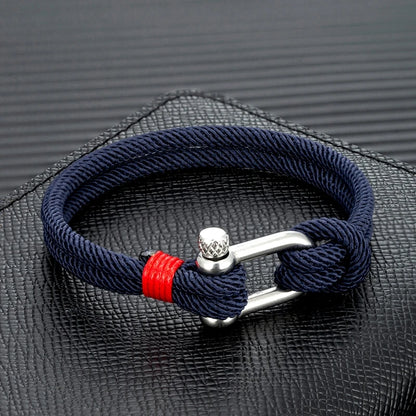 Mens Nautical Double Strand U shape Shackle Survival Rope Bracelet