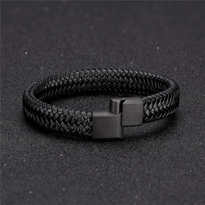 Punk Mens Leather Bracelet Magnetic Clasp Braided Woven Bangle