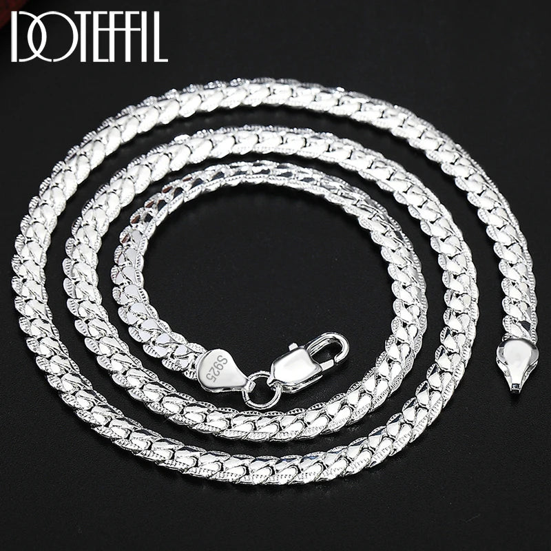 925 Sterling Silver 6mm Side Chain Necklace Bracelet For Woman Men