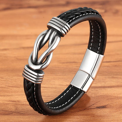 Geometric Stainless Steel Mens Leather Bracelet