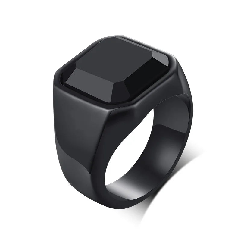 Mens Ring Black Carnelian Signet Rings Stainless Steel Square Pinky Rings