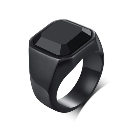Mens Ring Black Carnelian Signet Rings Stainless Steel Square Pinky Rings