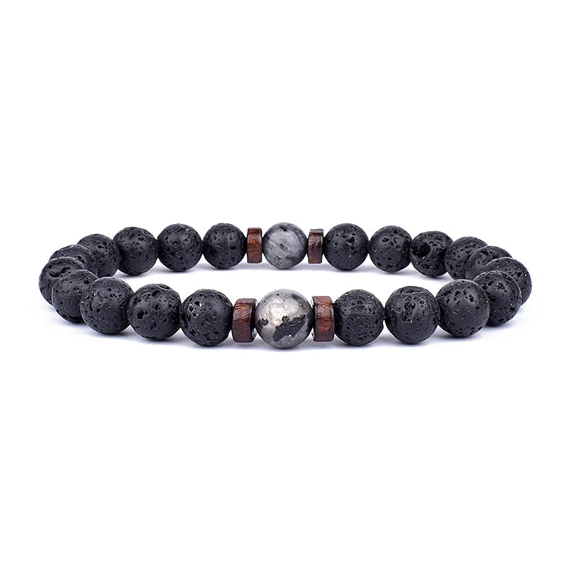 Volcanic Stone Bracelet for Mens Lava Wooden 8mm Beads Bracelet