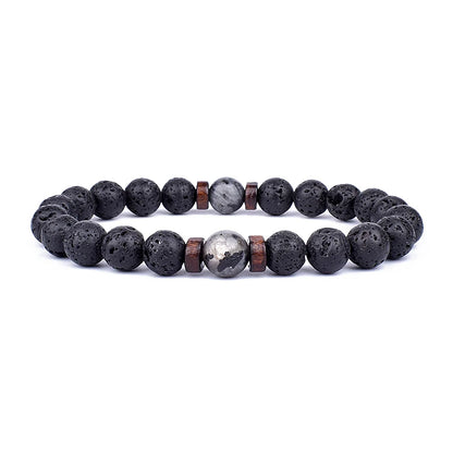 Volcanic Stone Bracelet for Mens Lava Wooden 8mm Beads Bracelet