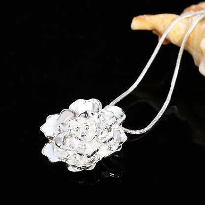 925 Sterling Silver Snake Chain Flower Pendant Necklace For Women