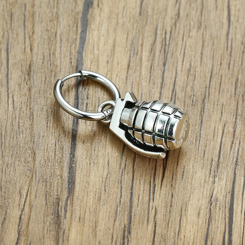 Fun Grenade Shaped Earrings for Men Stainless Steel Hoop Earring